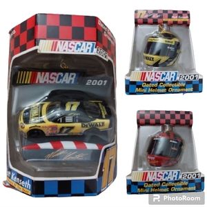 Vintage Nascar mini Helmet Car Christmas Ornaments set of 3 Holidays